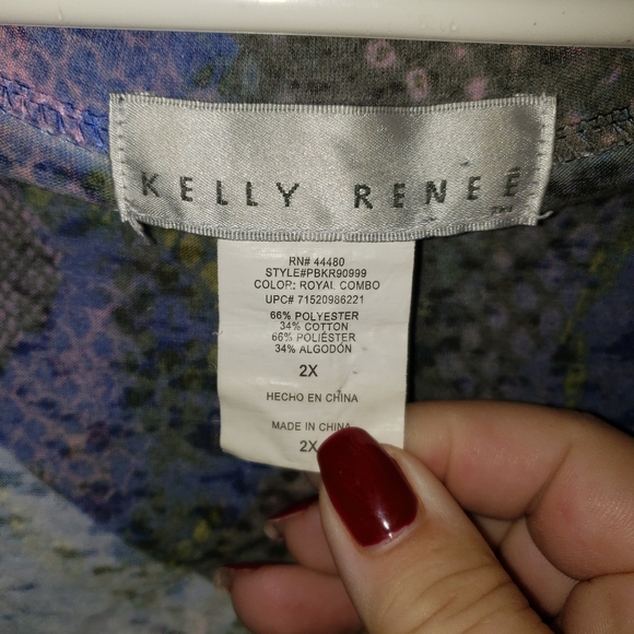 Womens plus sz 2X Kelly Renee  v-neck shirt bright fun - Picture 3 of 3